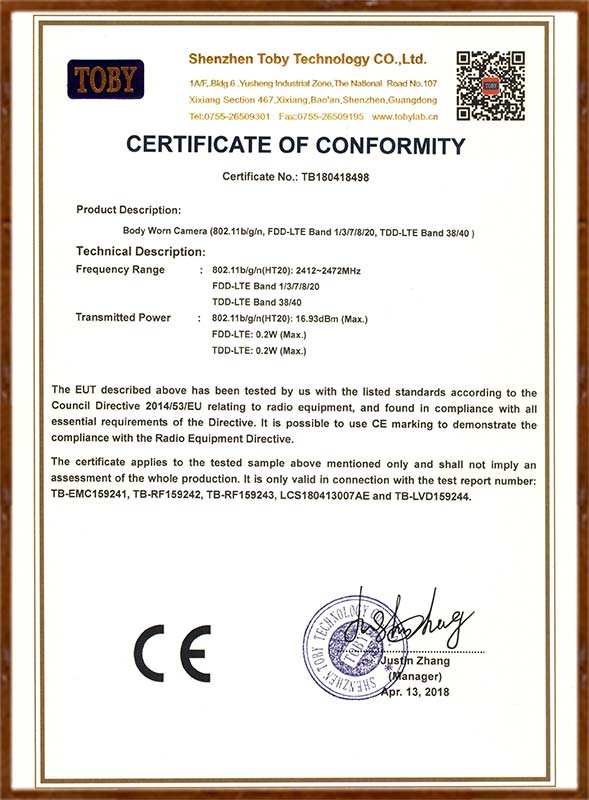 I827 CE Certificate
