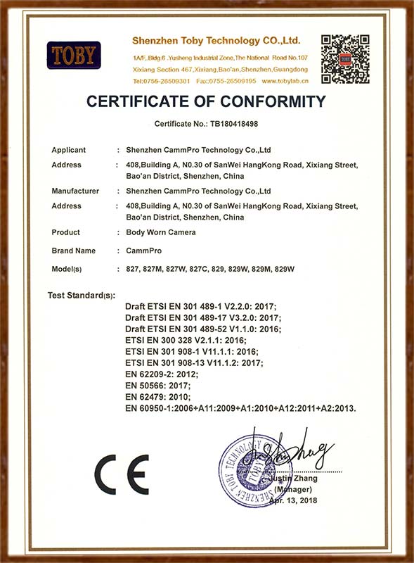 I827 CE Certificate