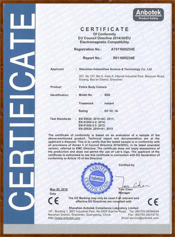 I826 CE Certificate