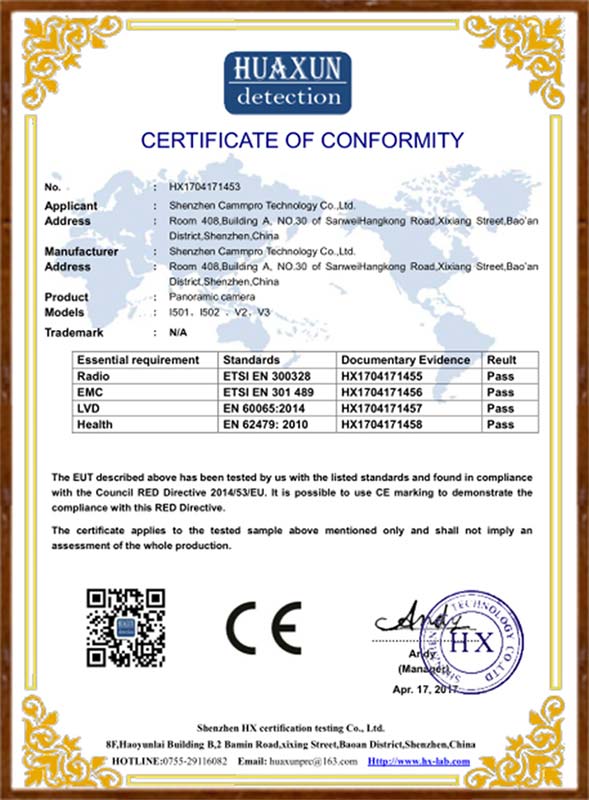 360 Camera CE Certificate
